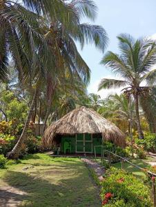 a small hut with palm trees in the background at Antara del Mar in San Bernardo del Viento