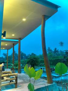 a resort with a view of a pool and trees at Tropical Aurora Tetebatu in Tetebatu