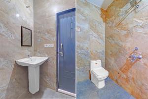 two pictures of a bathroom with a toilet and a sink at Super Hotel O Sahastradara Road Dehradun Formerly Kriswa Home in Dehradun