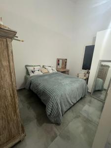 a bedroom with a bed and a mirror at Arche du cap de bonne esperance in Sainte-Rose