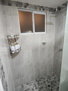 a bathroom with a shower with a window at Depto Moderno Cerca de AIFA estacionamiento wifi in Santa Cruz Tecamac +20 photos