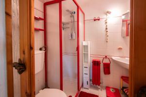 a bathroom with a shower and a toilet and a sink at Mansarda Vista Mare Nel Verde in Quercianella +41 photos