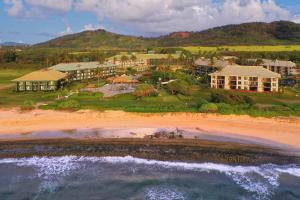 an aerial view of a resort on the beach at Kauai Beach Resort in Lihue