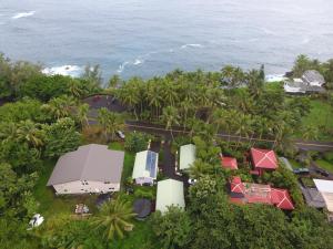 an aerial view of a resort by the ocean at Whale House at Kehena Beach in Pahoa