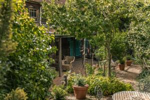 a garden with chairs and trees in front of a house at The Barn Daylesford in Daylesford