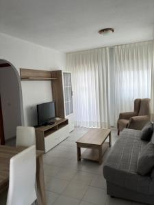 a living room with a couch and a tv at Apartamentos Torrelaguna in Vera