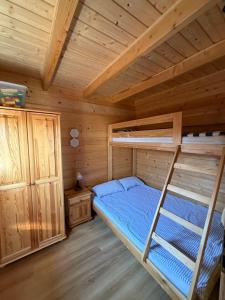 a bedroom with a bunk bed in a cabin at Kotwicownia in Mikołajki
