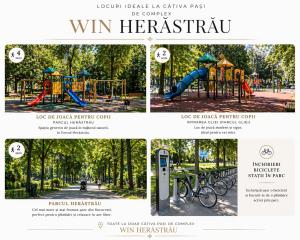 a collage of photos of a park with a playground at Herastrau Prestige Apartment WIN in Bucharest