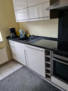 a kitchen with a sink and a stove at Selafa Carma in Mühlhausen
