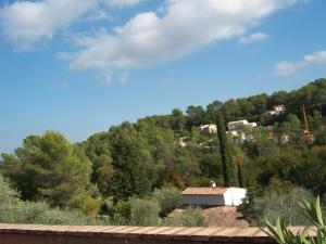 a house on top of a hill with trees at Bastide Rose de Mai in Le Rouret