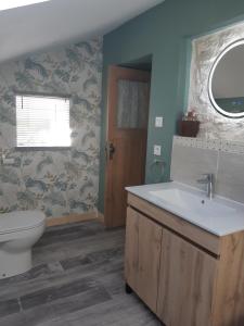 a bathroom with a sink and a toilet and a window at The Old Forge in La Ressière +25 photos