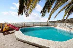 a swimming pool with a slide and palm trees at Finca El Pizarro in Arico