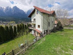 a house on a hill with mountains in the background at Casa di Panico in Buşteni
