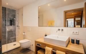 a bathroom with a sink and a toilet and a shower at Haus Schönblick in Seefeld in Tirol +40 photos