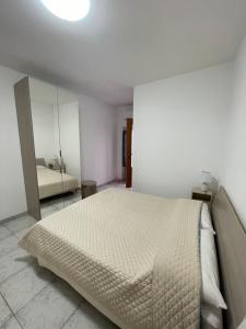 a bedroom with a large bed and a mirror at Il Vicoletto in Biccari