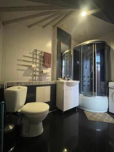 a bathroom with a toilet and a shower and a sink at Тownhouse99 in Petropavlovskaya Borshchagovka +22 photos