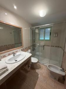 a bathroom with a sink and a toilet and a shower at Hotel Riveiro in Sanxenxo