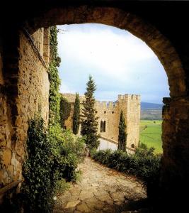 a view of a castle through an archway at Apartamento con chimenea - Golfes Cal Gravat in Montsonis +13 photos