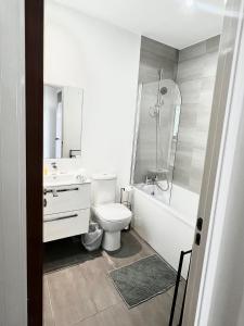 a bathroom with a toilet and a sink and a shower at Digbeth Luxury 1 Bed Studio Apartment in Birmingham