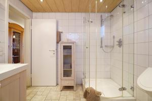 a bathroom with a shower and a tub and a toilet at Alm-Atelier in Durbach +27 photos