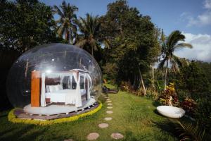 a small house in a glass dome in the grass at Bubble 6 - Romantic Bath Bubble Stay Ubud in Tampaksiring
