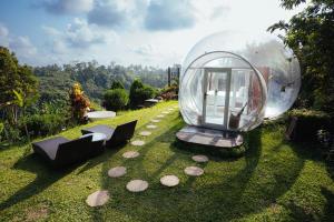 a glass dome house sitting on a field of grass at Bubble 6 - Romantic Bath Bubble Stay Ubud in Tampaksiring