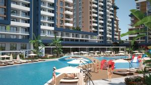a rendering of a swimming pool in a resort at Rıversıdelıfe Iskele 164 in Vuda