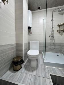 a bathroom with a toilet and a shower at Diamond Hotel Даймонд Отель in Var-Kyshtak +93 photos