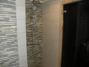 a shower with a shower head in a bathroom at Villa Korpilo in Somero +12 photos