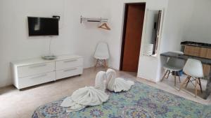 a living room with a bed and a tv at Refugio de Luna Termal in Termas de Río Hondo