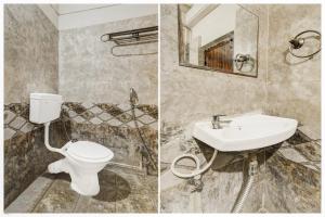 two pictures of a bathroom with a toilet and a sink at Hotel O Paradise Circle in Hyderabad
