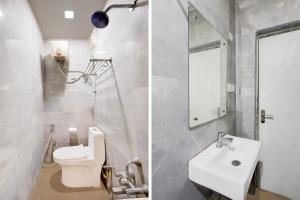two pictures of a bathroom with a toilet and a sink at Collection O Chidambaram Stadium Formerly Hotel Admire Suit in Chennai