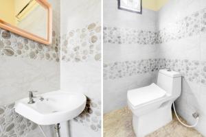 two pictures of a bathroom with a toilet and a sink at Super Collection O Kothapet Near Omini Hospital in Upal