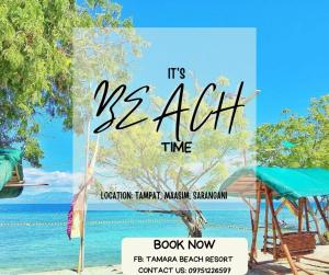 a poster of a beach with a view of the ocean at Tamara Beach Resort in Bailat