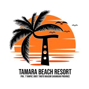 a beach resort logo with a palm tree and the sun at Tamara Beach Resort in Bailat
