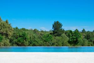 a large blue lake with trees in the background at Luxury Villa Son Mas in Manacor