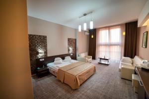 a hotel room with a bed and a couch at Hotel Secret Garden in Baia-Sprie +50 photos
