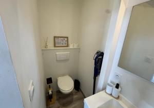 a bathroom with a toilet and a sink and a mirror at Studio cosy Amiens in Amiens