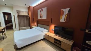 a bedroom with a bed and a flat screen tv at Centro & Mare - Rooms - Garage - Suites in Termoli