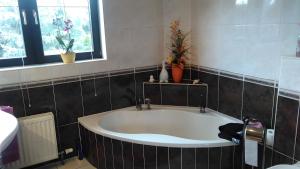 a large bath tub in a bathroom with plants at Haus Göhrenz in Markranstädt +16 photos
