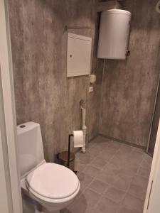 a bathroom with a white toilet in a room at Leilighet i Lyngdal in Lyngdal
