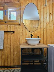 a bathroom with a sink and a mirror at Cabana din Tei, 5 Camere si Semineu, Costisata, Dambovita in Costişata +102 photos