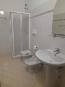 a bathroom with a toilet and a sink and a shower at Agriturismo Le Panizze in Centenaro +8 photos