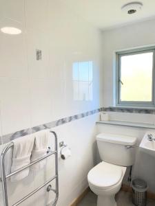 a white bathroom with a toilet and a sink at The Old Library in Arisaig
