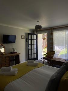a bedroom with a large bed with two pillows on it at The Old Library in Arisaig