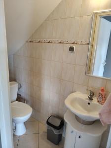 a bathroom with a sink and a toilet at Apartament Wisełka nad jeziorem in Wisełka +21 photos