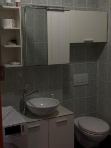 a bathroom with a sink and a toilet and a mirror at Apartment T&T in Lovran +23 photos