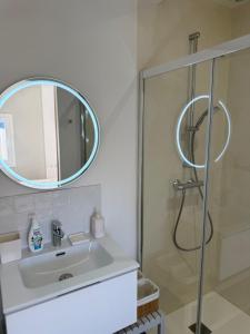 a bathroom with a sink and a mirror at L'Anse Blanche in Biganos +22 photos