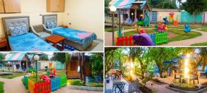 a collage of four pictures of a playground at Mathios Hotel & Menafesha in Butajīra