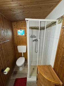 a small bathroom with a toilet and a shower at Camping Roma in Ventimiglia +268 photos